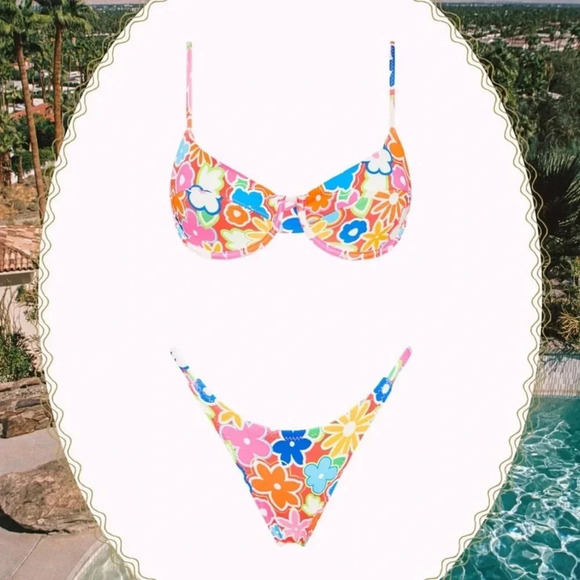 EUC OneOne Swimwear Bikini SET Lupita Florence Print Alli Cute Multicolor - Picture 3 of 11